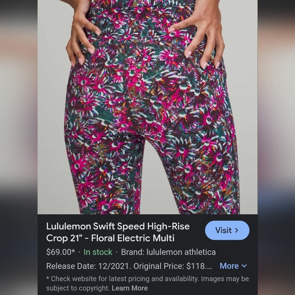 Lululemon Swift Speed High-Rise Crop 21" in Floral Electric Multi 6 EUC (NWOT?) - Picture 8 of 17